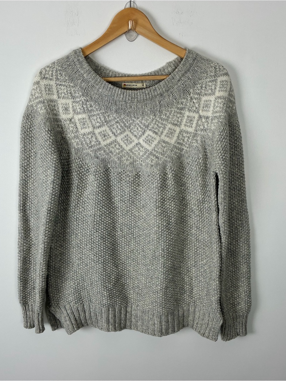 Marine Layer Fair Isle Gray Wool Blend Textured Knit Sweater Chunky Fisherman M